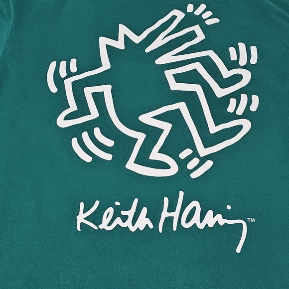 Keith Haring x H&M Teal Green Logo T-shirt Men's Medium Relaxed Fit - Picture 5 of 6